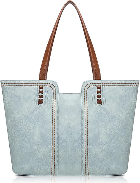 Pastel Blue Vegan Leather Tote Bag