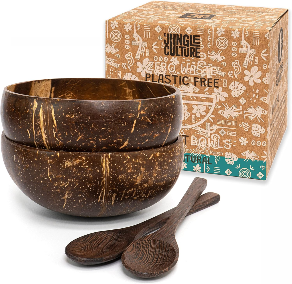 Jungle Culture Coconut Bowl Set with Wooden Spoon